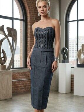 Women's Gray Midi Pencil Skirt - Classic Tailored Style